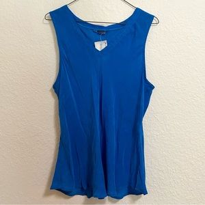 Crinkled Chiffon Sleeveless Blue V Neck Tank Top Blouse